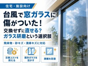 台風で傷ついた窓ガラスは交換せずに直せる？ガラス研磨という選択肢を紹介するサムネイル画像